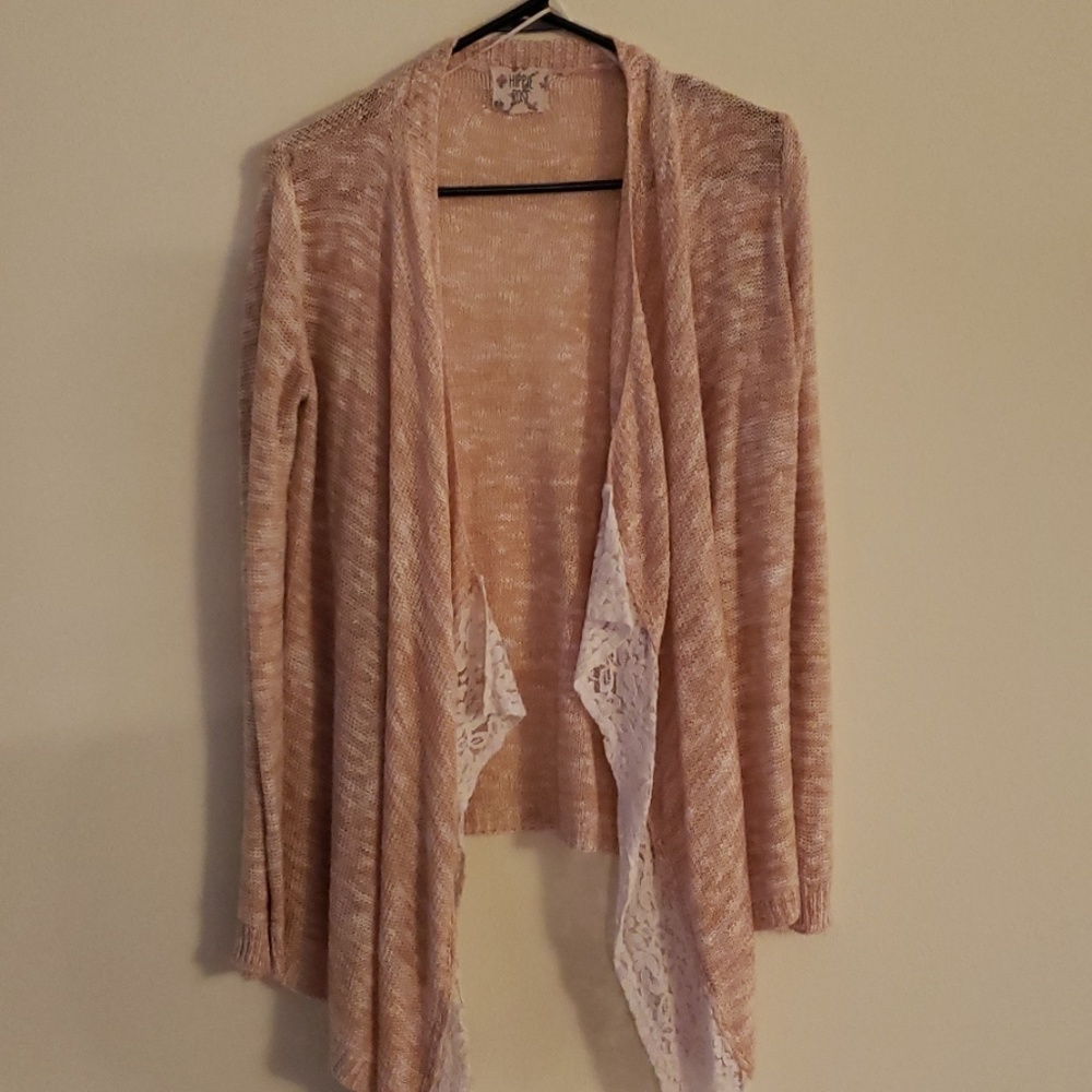 Hippie Rose Pink & White Cardigan Medium EUC